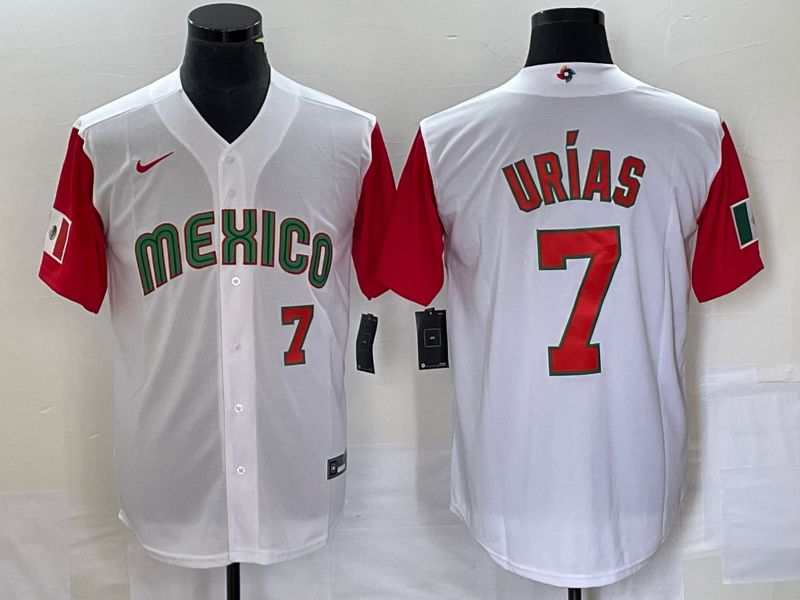 Men 2023 World Cub Mexico 7 Urias White orange Nike MLB Jersey6